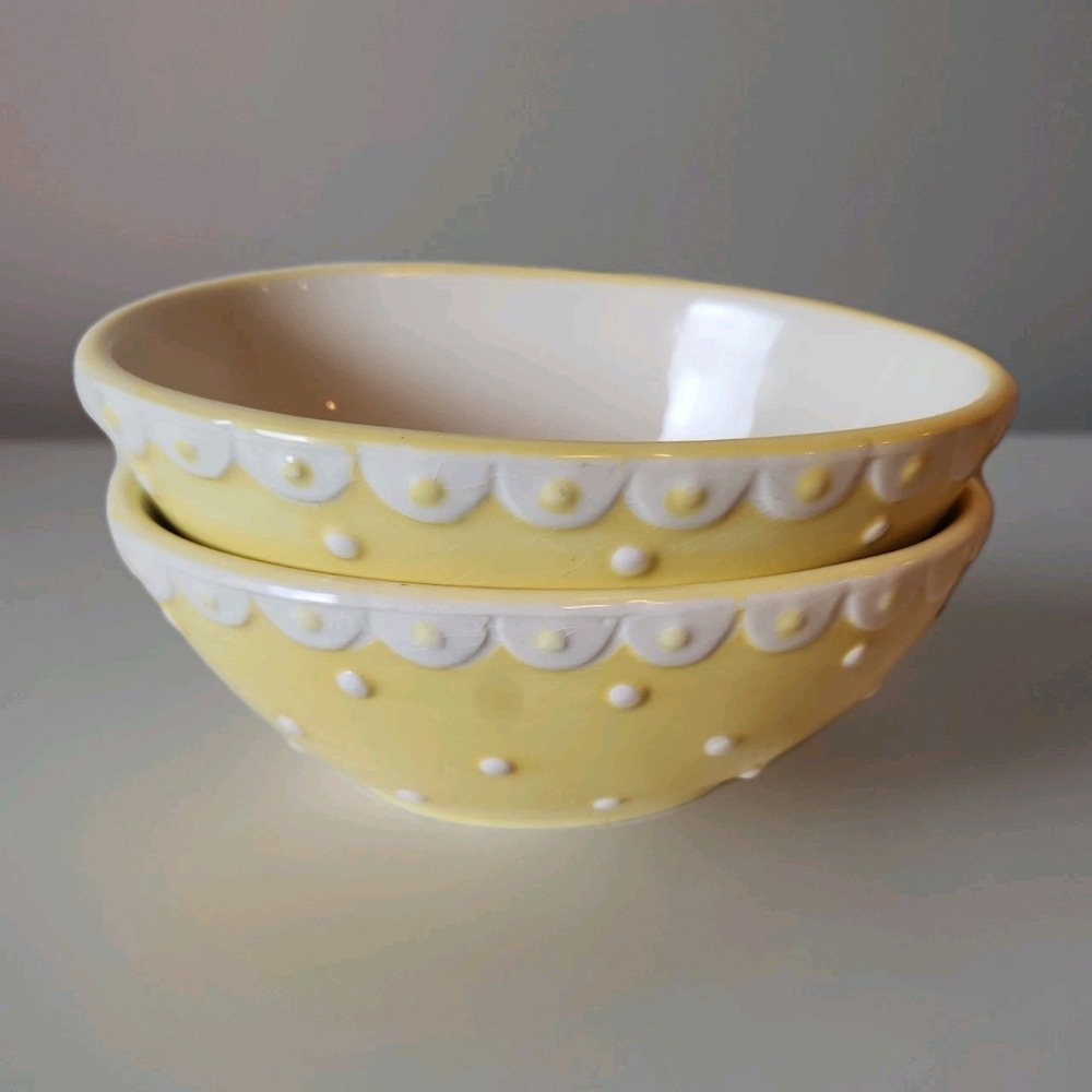 2Pc VTG Global Design Collections Yellow Polka Dot Egg Shape Bowls Kate Williams